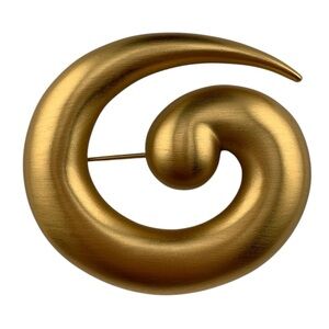 MONET TADPOLE SWIRL BROOCH PIN MATTE BRUSHED GOLD PLATE VINTAGE SIGNED 2-1/4"